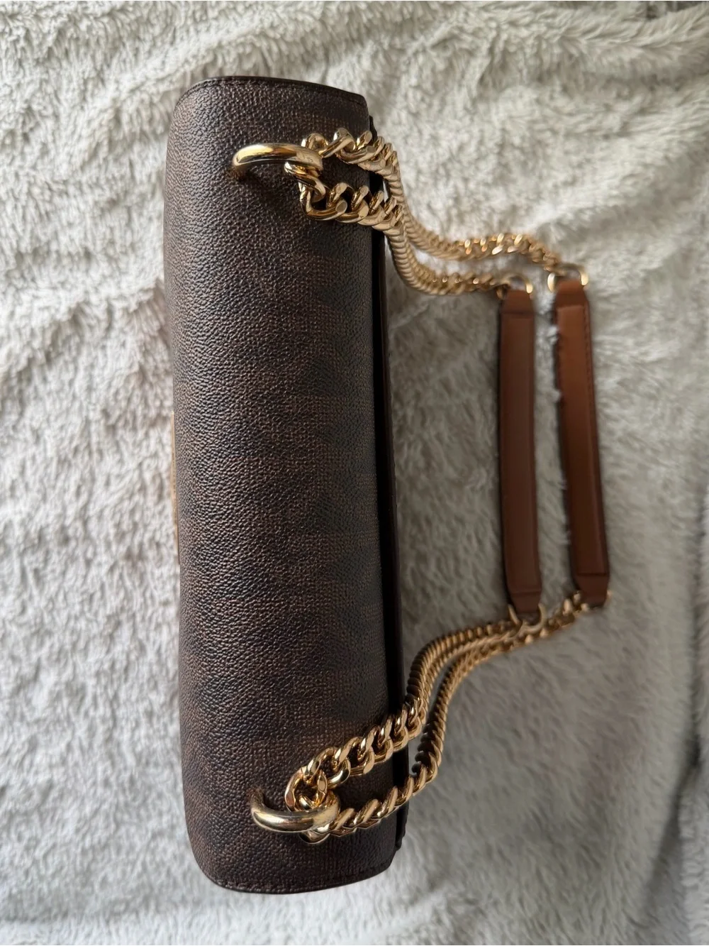 Michael Kors Brown Logo Crossbody with Gold Chain